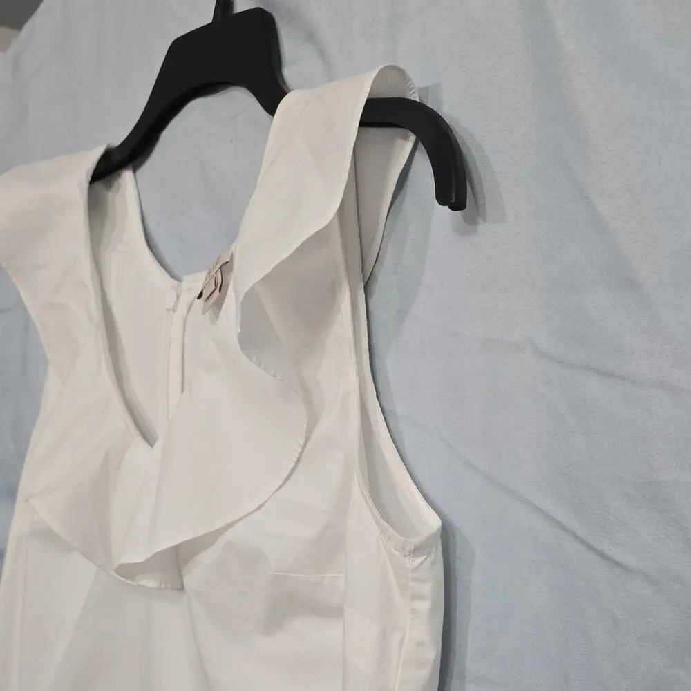 J.CREW Womens 4 White Ruffle Sleeveless V-Neck Woven Cotton Blouse - Picture 3 of 8